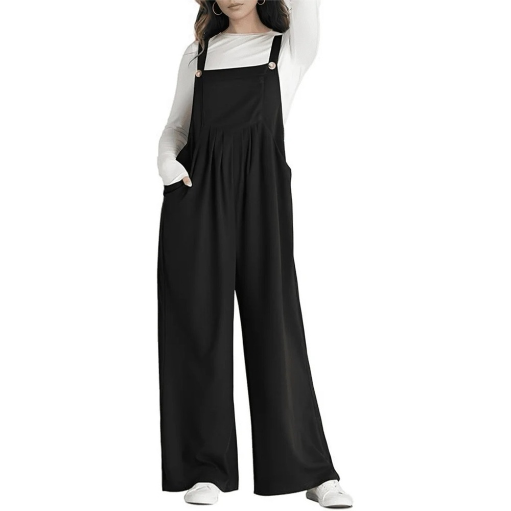 Feeling Confident Women's Black Pleated Front Wide Leg Jumpsuit